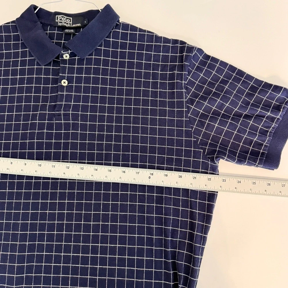 Polo Ralph Lauren Mens Grid Check Polo Shirt Blue White Cotton‎ Size L